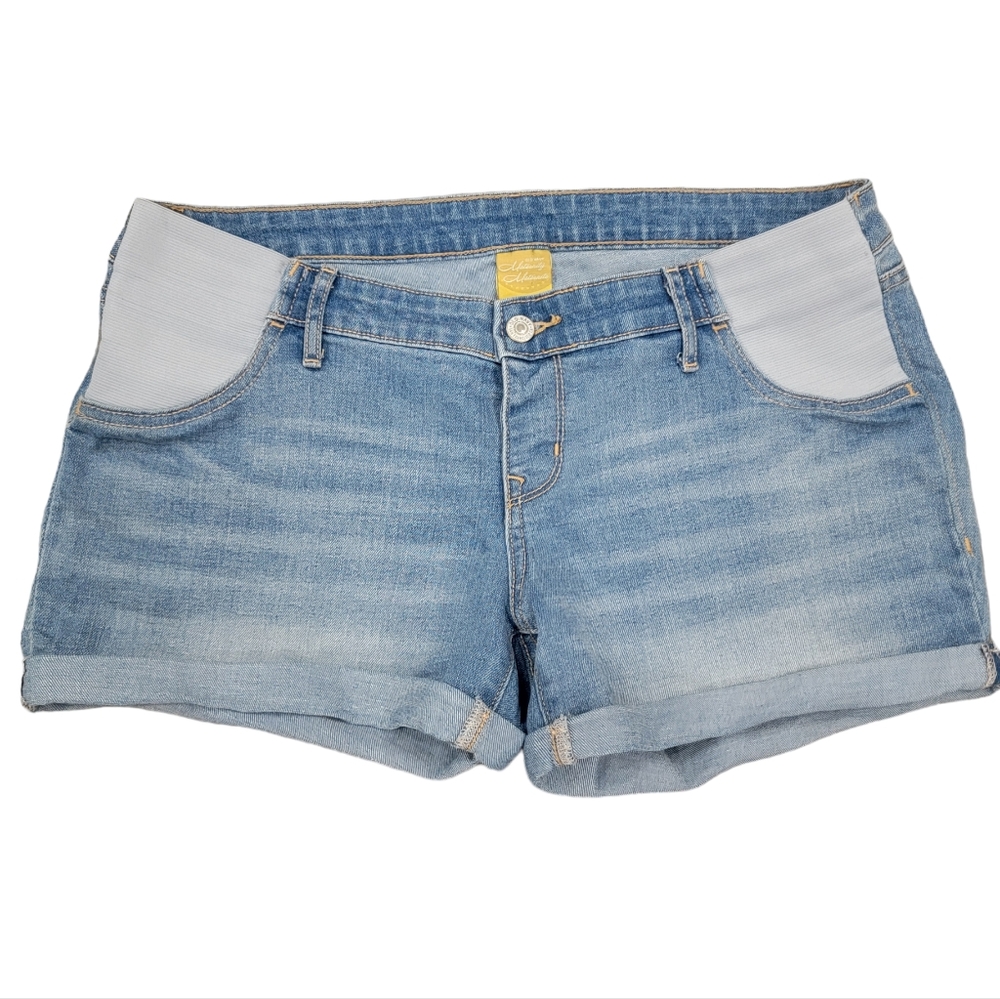 Old Navy Maternity Jean Shorts Light Blue Denim Stretch Side Panels Real…